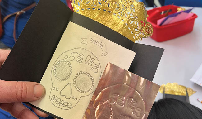 A card with a skull drawing