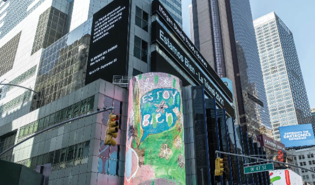 Art from El Museo being displayed in Time Square building